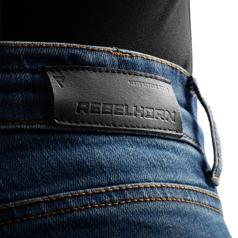 Blugi motociclisți crop pentru femei Rebelhorn Classic Monolayer albastru spălat