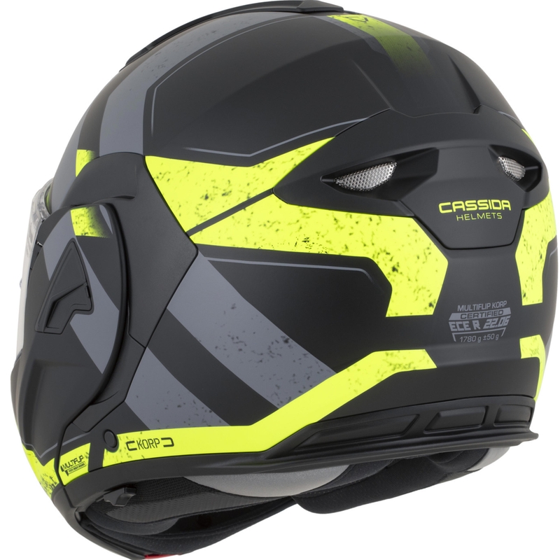 Cască de motocicletă Cassida MultiFlip Korp flip-up negru mat-galben fluo-gri