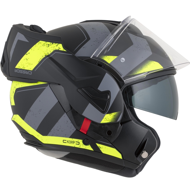 Cască de motocicletă Cassida MultiFlip Korp flip-up negru mat-galben fluo-gri