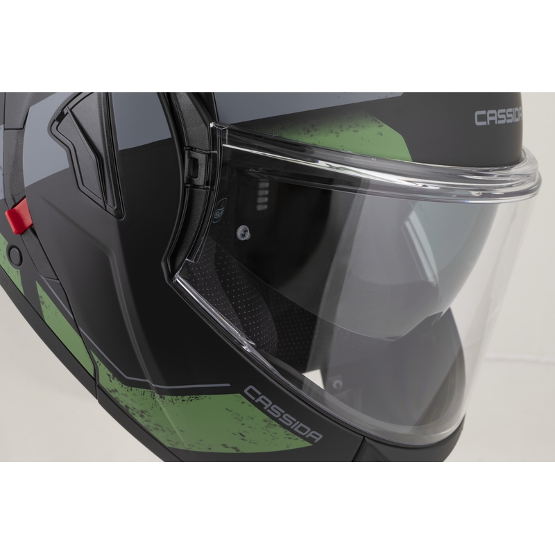 Cască de motocicletă Cassida MultiFlip Korp flip-up, negru mat-verde-gri