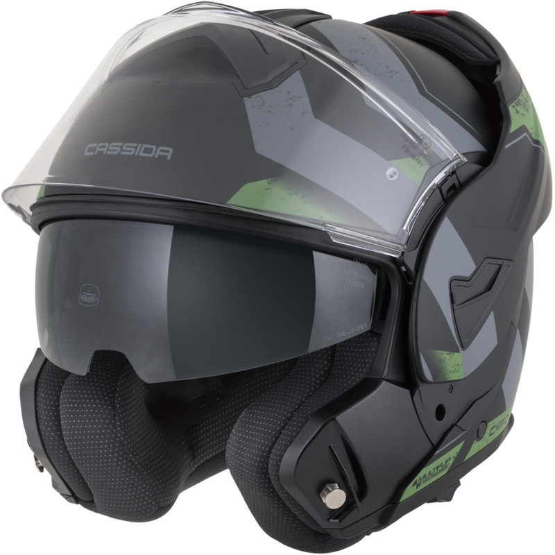 Cască de motocicletă Cassida MultiFlip Korp flip-up, negru mat-verde-gri