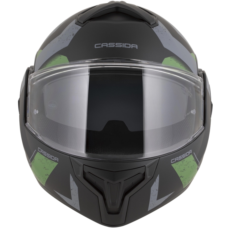 Cască de motocicletă Cassida MultiFlip Korp flip-up, negru mat-verde-gri
