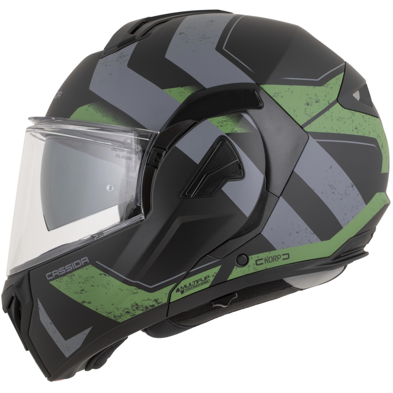 Cască de motocicletă Cassida MultiFlip Korp flip-up, negru mat-verde-gri