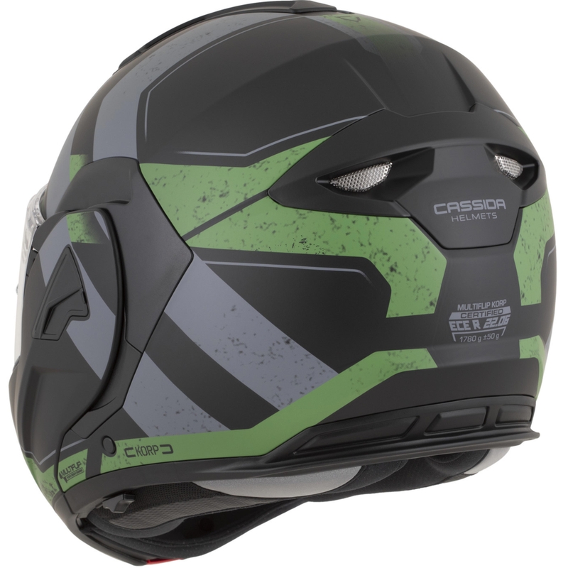 Cască de motocicletă Cassida MultiFlip Korp flip-up, negru mat-verde-gri