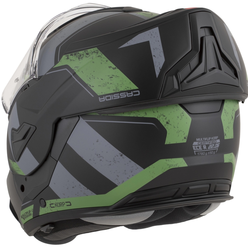 Cască de motocicletă Cassida MultiFlip Korp flip-up, negru mat-verde-gri