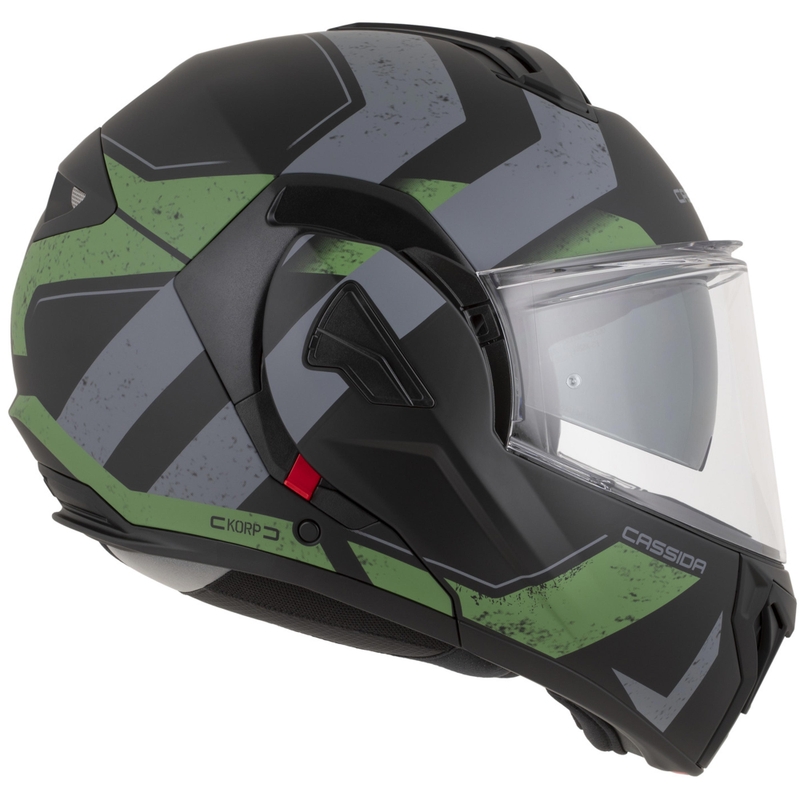 Cască de motocicletă Cassida MultiFlip Korp flip-up, negru mat-verde-gri