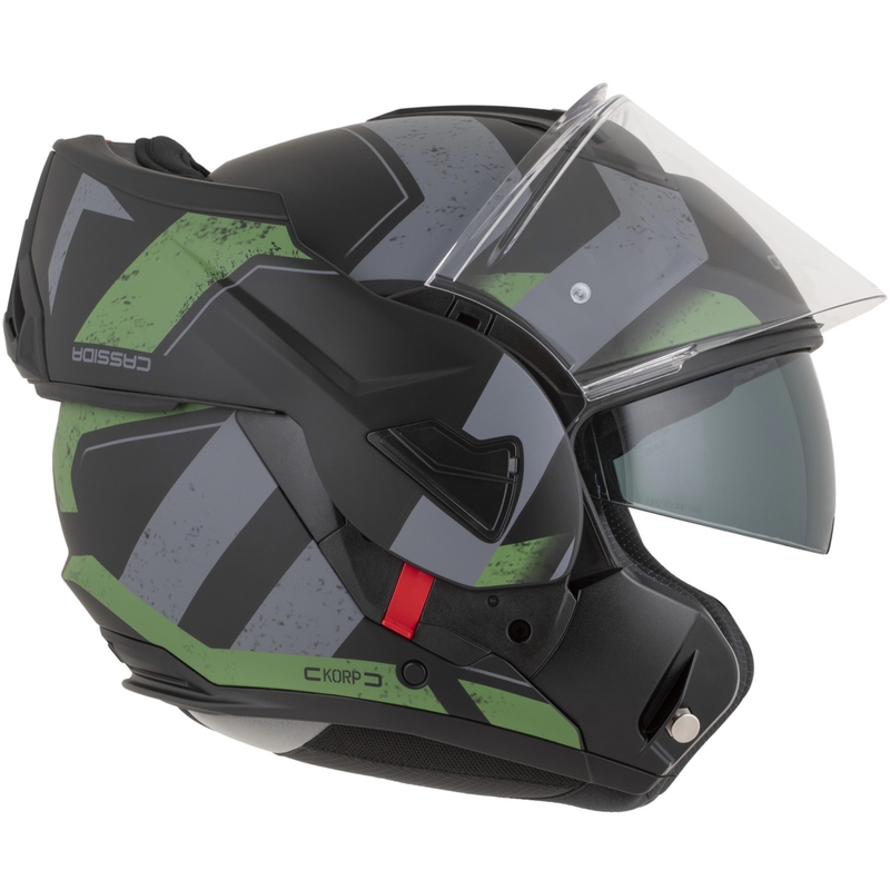 Cască de motocicletă Cassida MultiFlip Korp flip-up, negru mat-verde-gri