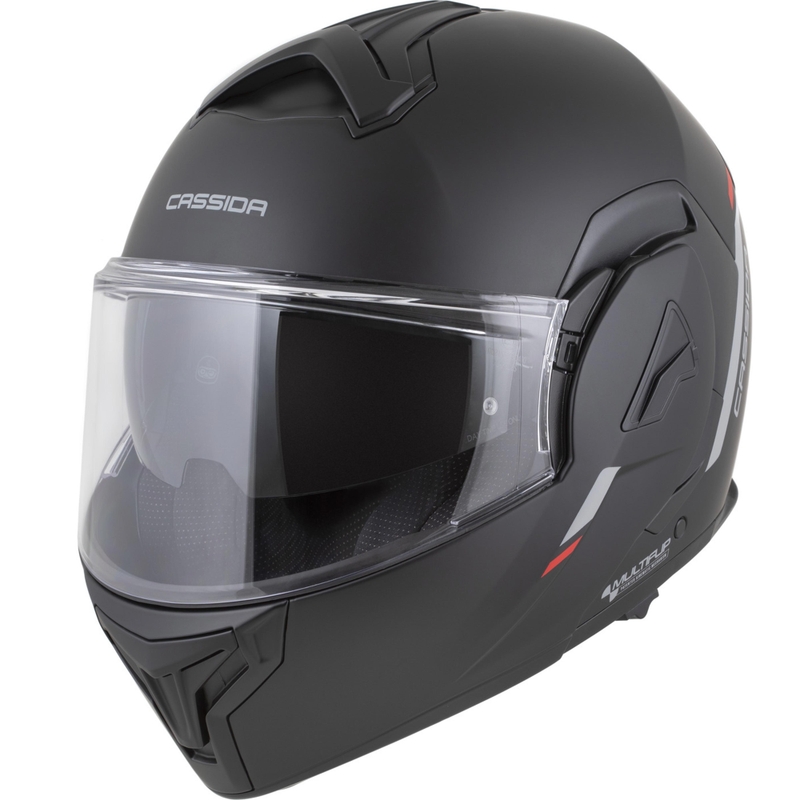 Cască de motocicletă Cassida MultiFlip Korp flip-up negru mat-roșu-gri