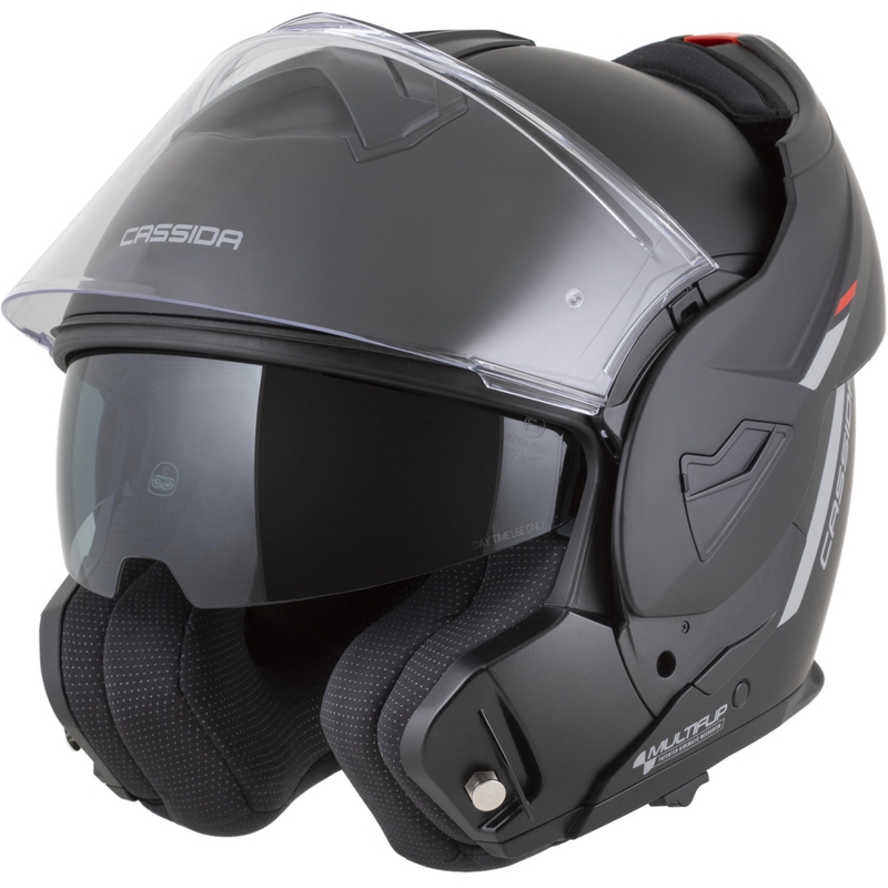 Cască de motocicletă Cassida MultiFlip Korp flip-up negru mat-roșu-gri
