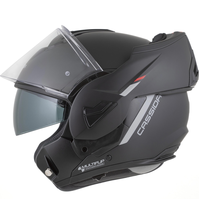 Cască de motocicletă Cassida MultiFlip Korp flip-up negru mat-roșu-gri