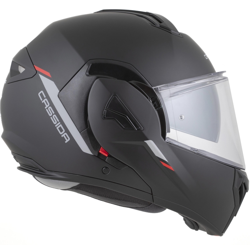 Cască de motocicletă Cassida MultiFlip Korp flip-up negru mat-roșu-gri