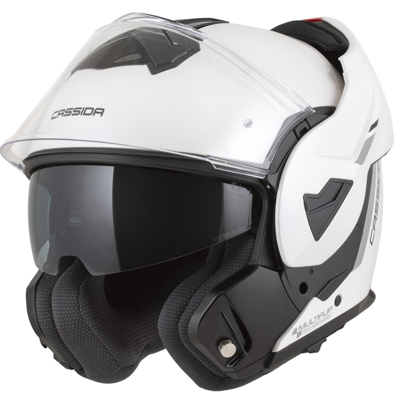 Cască de motocicletă Cassida MultiFlip Solid flip-up, alb-negru perlat