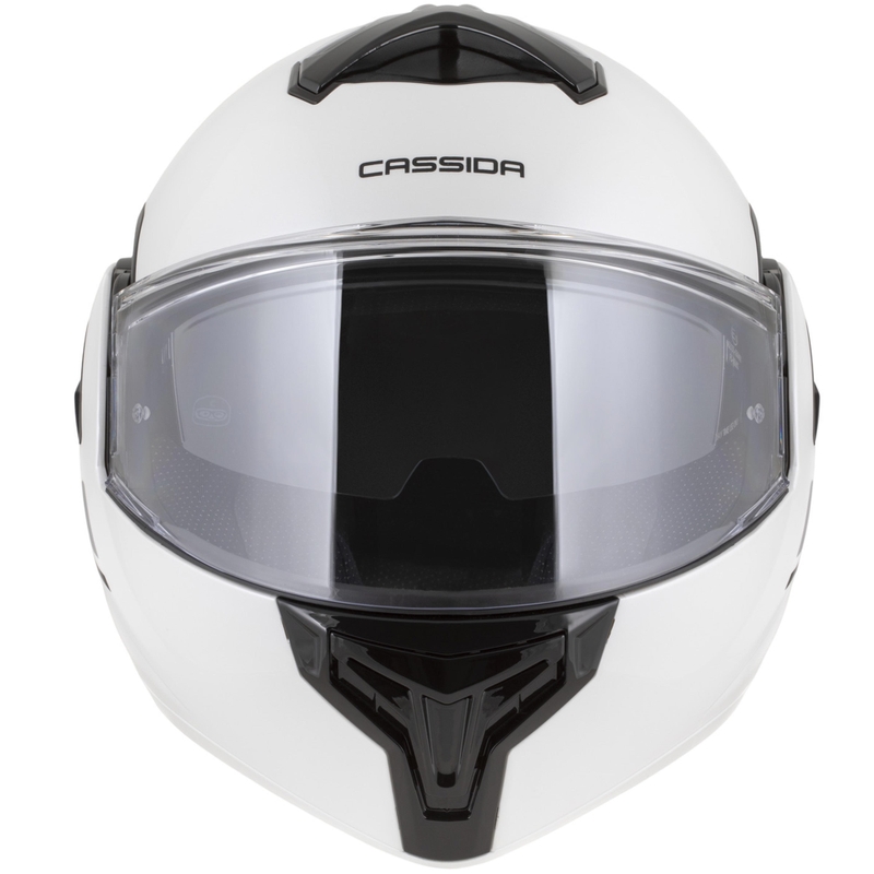 Cască de motocicletă Cassida MultiFlip Solid flip-up, alb-negru perlat