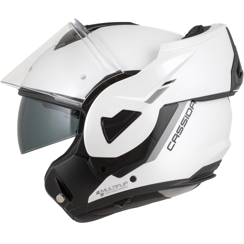 Cască de motocicletă Cassida MultiFlip Solid flip-up, alb-negru perlat