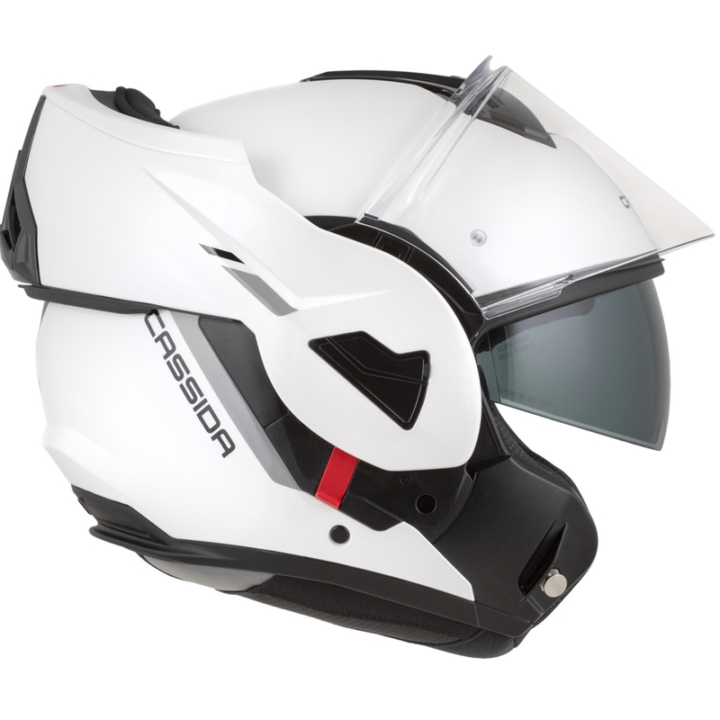 Cască de motocicletă Cassida MultiFlip Solid flip-up, alb-negru perlat