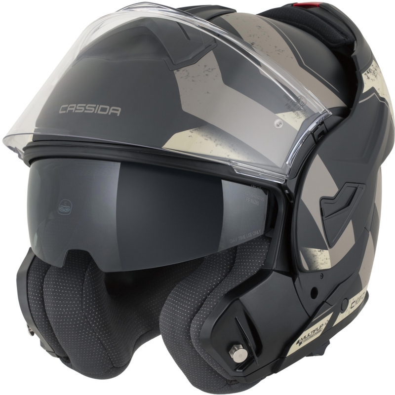 Cască de motocicletă Cassida MultiFlip Korp, flip-up, negru mat-nisip-kaki