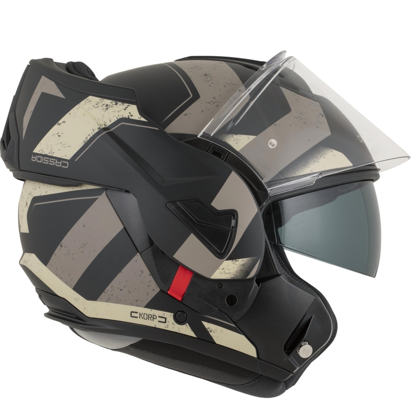 Cască de motocicletă Cassida MultiFlip Korp, flip-up, negru mat-nisip-kaki