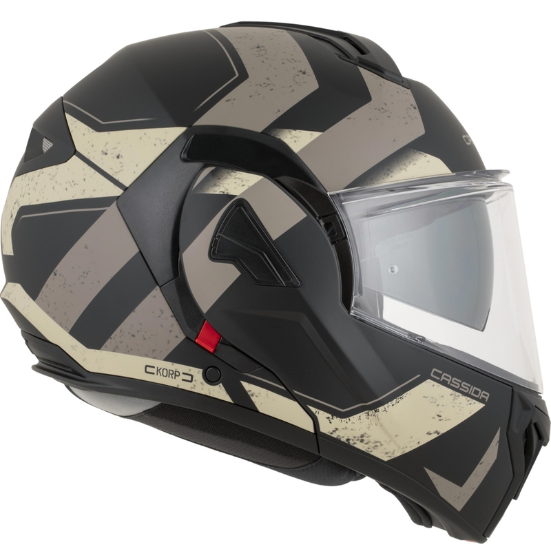 Cască de motocicletă Cassida MultiFlip Korp, flip-up, negru mat-nisip-kaki