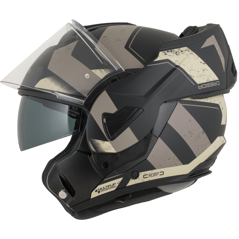 Cască de motocicletă Cassida MultiFlip Korp, flip-up, negru mat-nisip-kaki