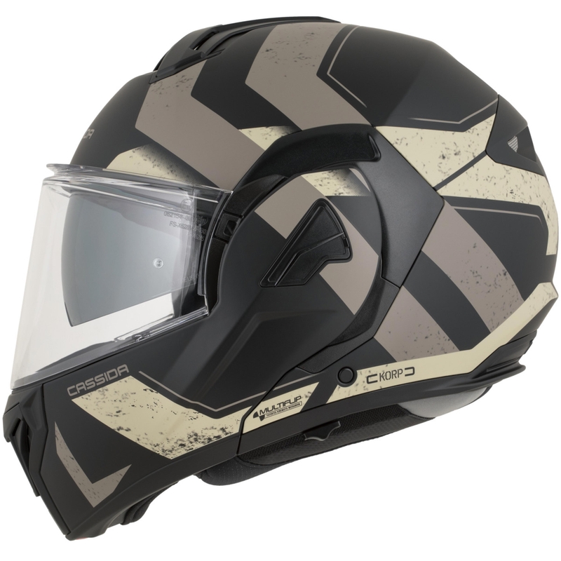 Cască de motocicletă Cassida MultiFlip Korp, flip-up, negru mat-nisip-kaki