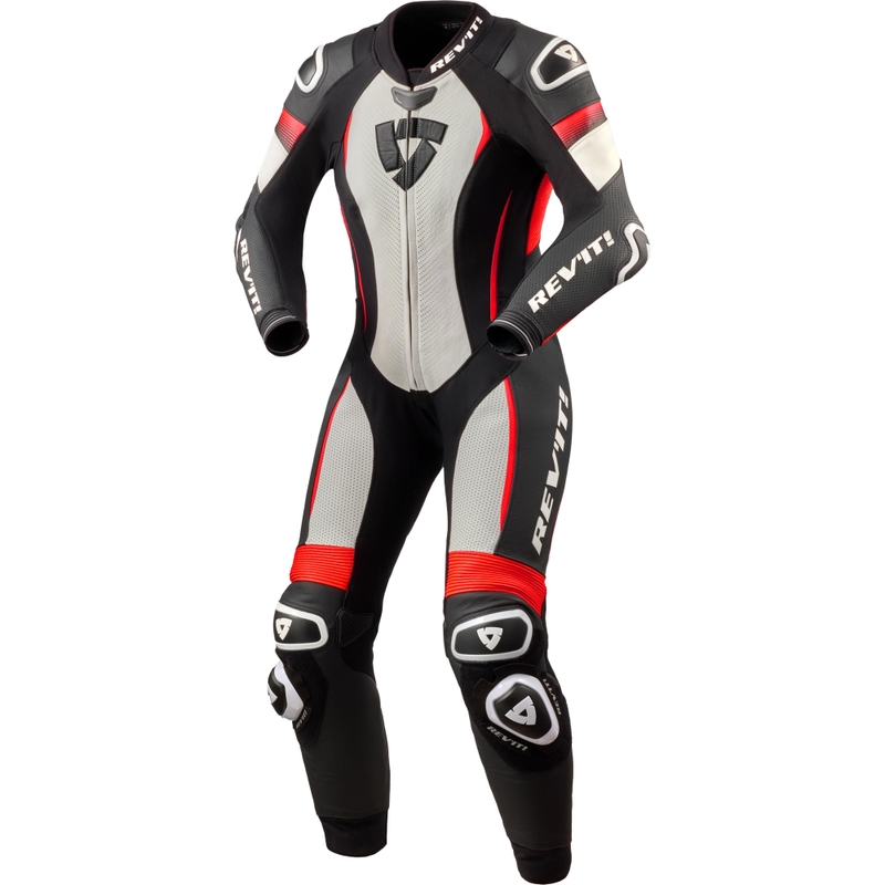 Costum de motocicletă Revit Xena 4 pentru femei, alb-roșu fluo