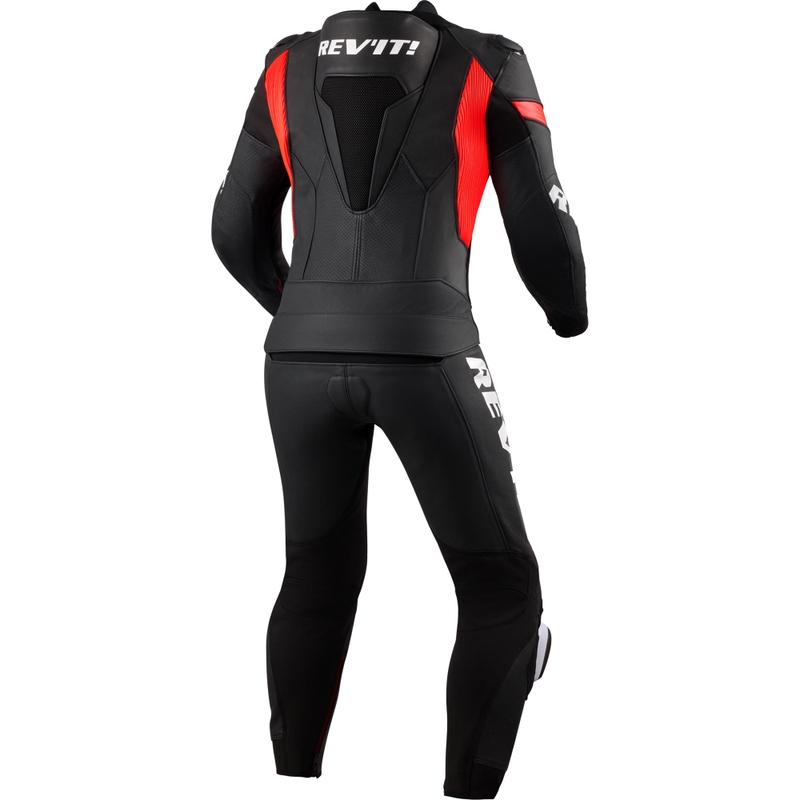 Costum de motocicletă Revit Argon 3 din două piese negru-roșu fluo
