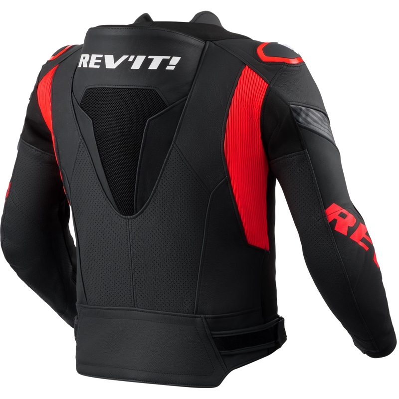 Geacă de piele pentru motocicletă Revit Argon 3 PRO negru-roșu fluo