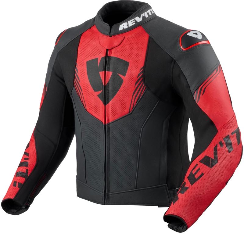 Geacă de motocicletă din piele Revit Argon 3 negru-roșu fluo