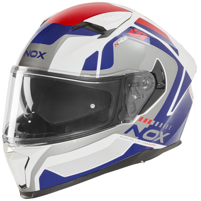 Cască integrală pentru motocicletă NOX N402 Mentor alb-albastru-roșu