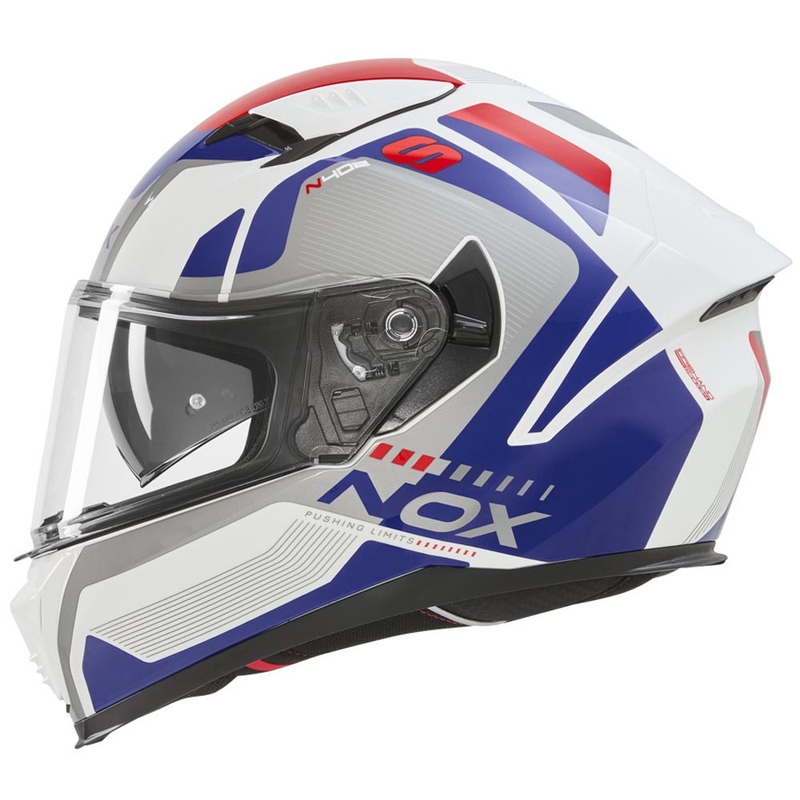 Cască integrală pentru motocicletă NOX N402 Mentor alb-albastru-roșu
