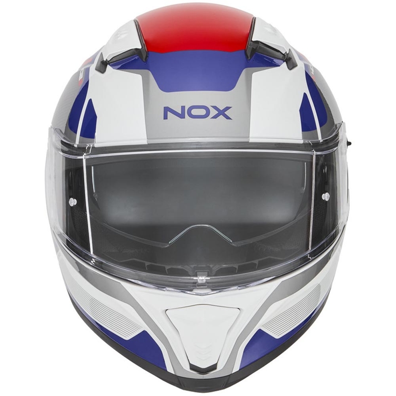 Cască integrală pentru motocicletă NOX N402 Mentor alb-albastru-roșu