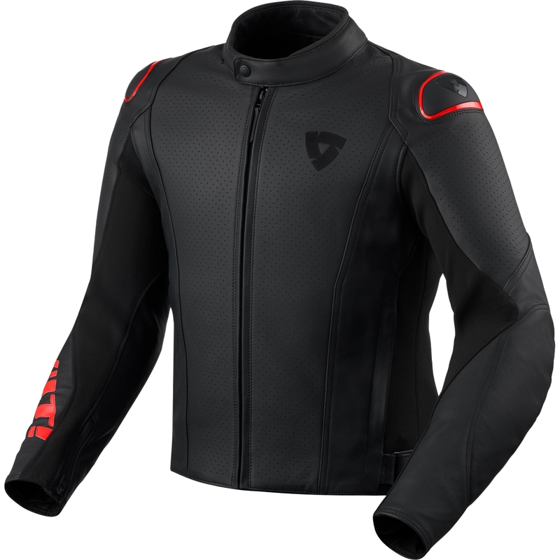 Geacă de piele pentru motocicletă Revit Quadratic negru-roșu fluo