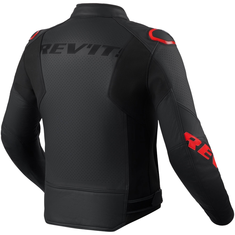 Geacă de piele pentru motocicletă Revit Quadratic negru-roșu fluo
