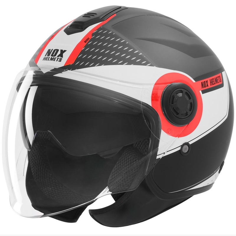 Cască de motocicletă deschisă NOX N182 Round negru mat-roșu