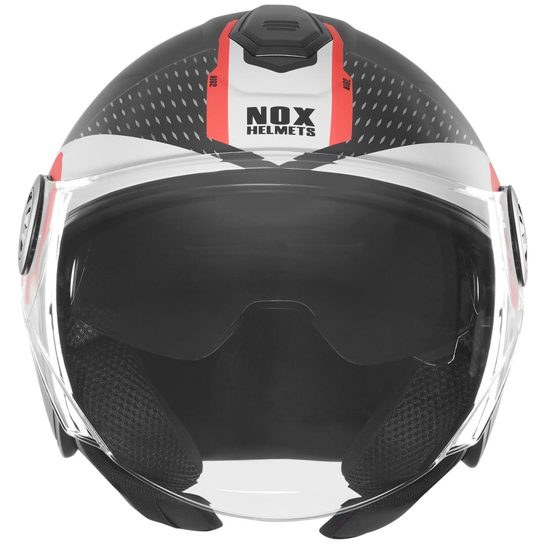 Cască de motocicletă deschisă NOX N182 Round negru mat-roșu