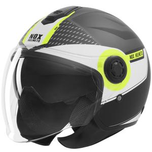 Cască de motocicletă deschisă NOX N182 Round negru mat-galben fluo
