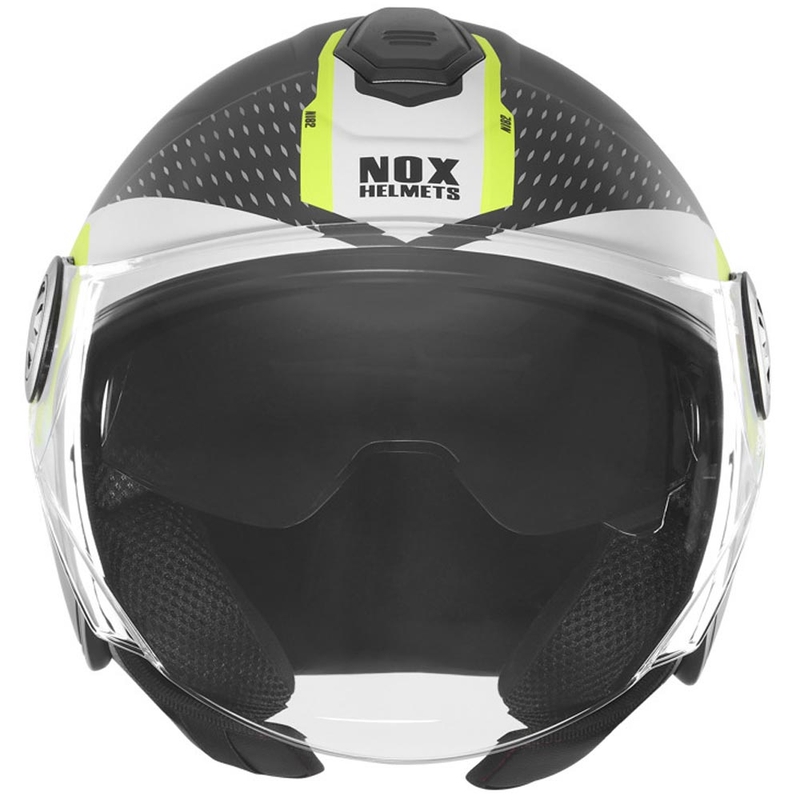 Cască de motocicletă deschisă NOX N182 Round negru mat-galben fluo