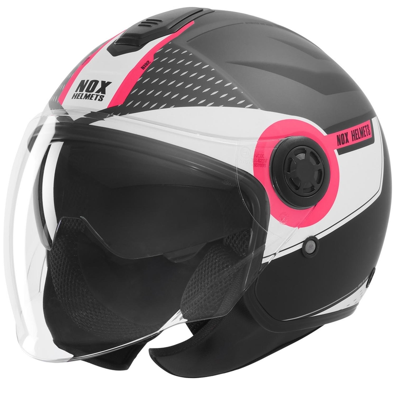 Cască de motocicletă deschisă NOX N182 Round negru mat-roz