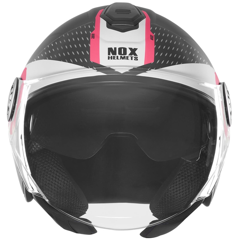 Cască de motocicletă deschisă NOX N182 Round negru mat-roz