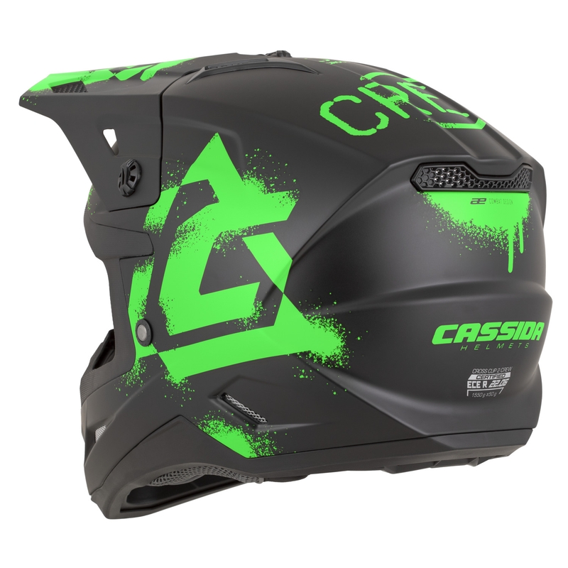 Cască motocross Cassida Cross Cup 2 Crew negru mat-verde fluo