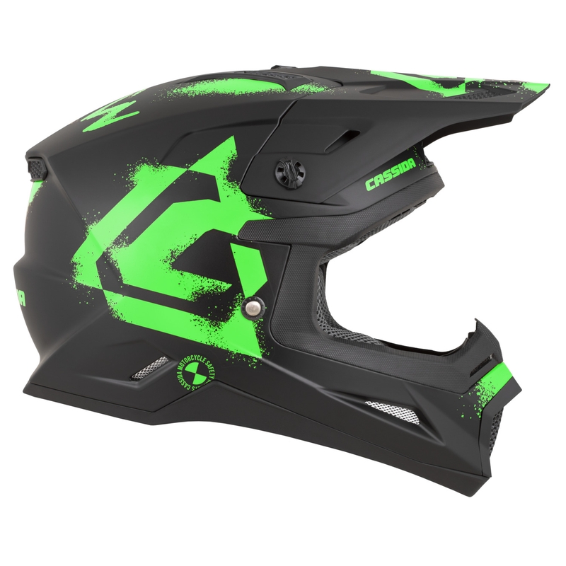 Cască motocross Cassida Cross Cup 2 Crew negru mat-verde fluo