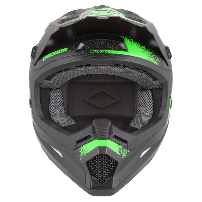 Cască motocross Cassida Cross Cup 2 Crew negru mat-verde fluo