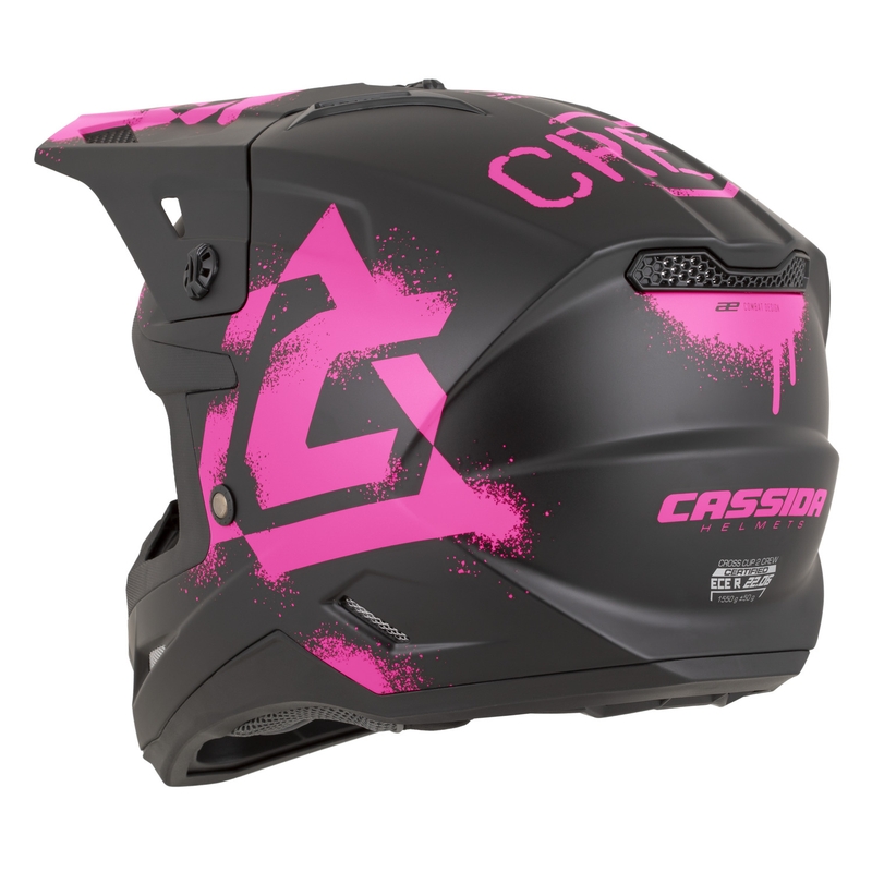 Cască motocross Cassida Cross Cup 2 Crew negru mat-roz fluo