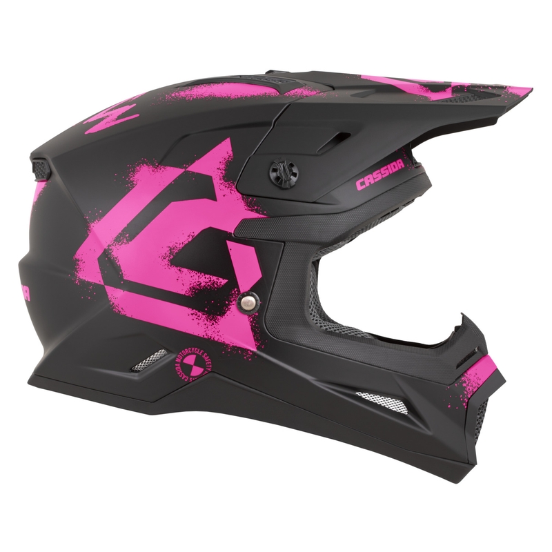 Cască motocross Cassida Cross Cup 2 Crew negru mat-roz fluo