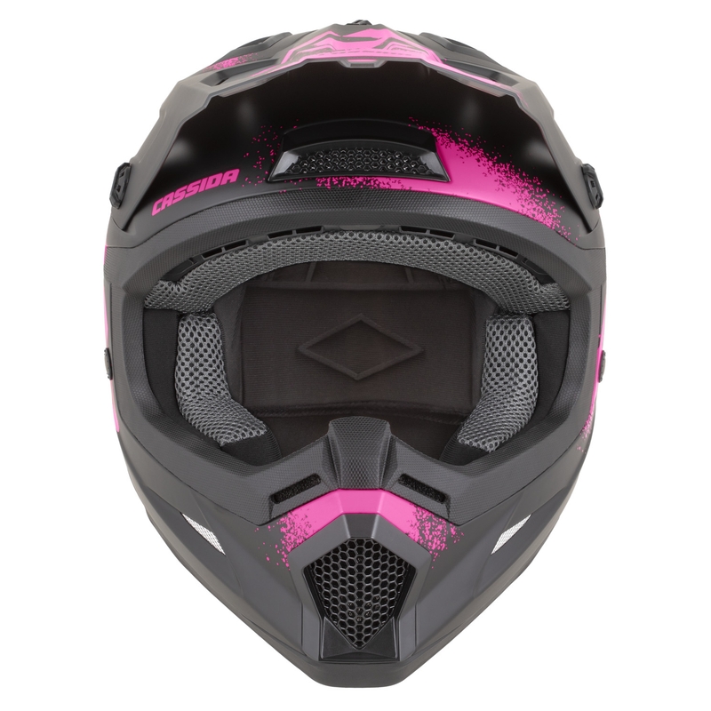 Cască motocross Cassida Cross Cup 2 Crew negru mat-roz fluo