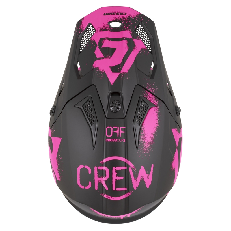 Cască motocross Cassida Cross Cup 2 Crew negru mat-roz fluo