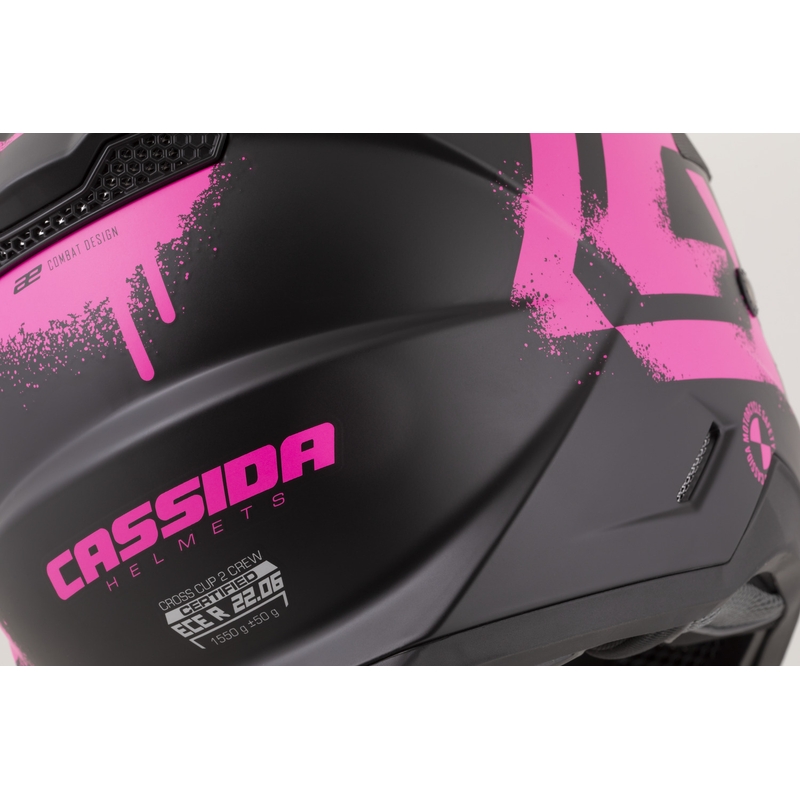 Cască motocross Cassida Cross Cup 2 Crew negru mat-roz fluo