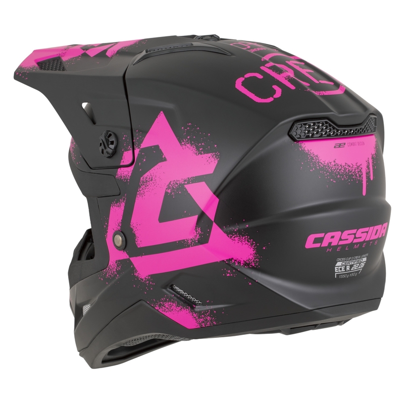 Cască motocross pentru copii Cassida Cross Cup 2 Crew Junior negru mat-roz fluo