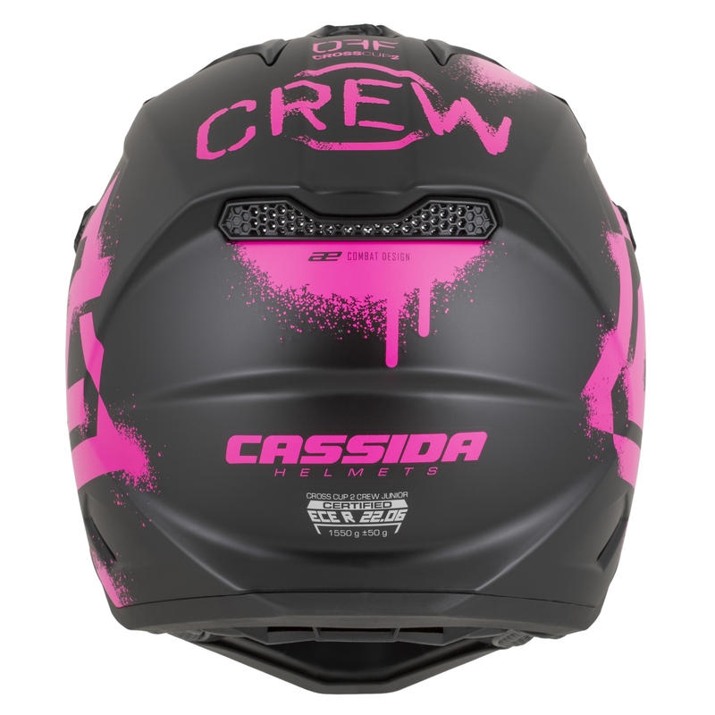Cască motocross pentru copii Cassida Cross Cup 2 Crew Junior negru mat-roz fluo