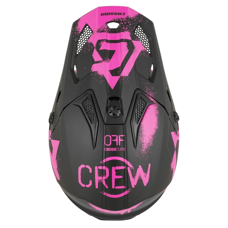 Cască motocross pentru copii Cassida Cross Cup 2 Crew Junior negru mat-roz fluo